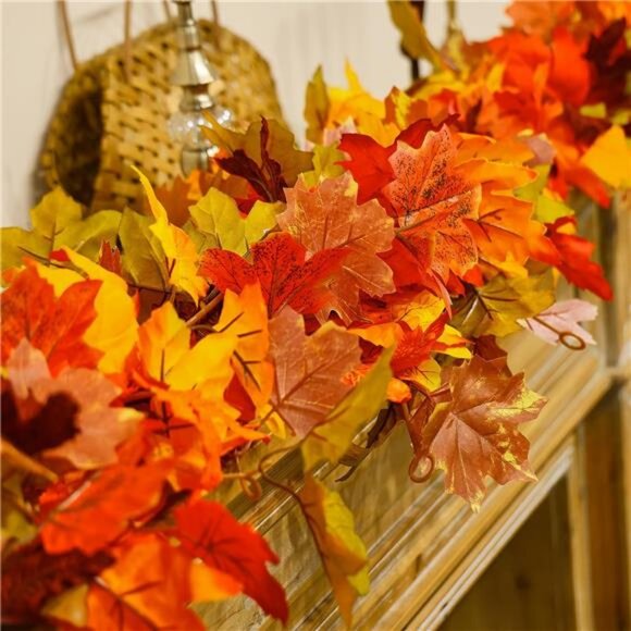 6PCS Fall Maple Leaves Garland, Party Joy 5.6Ft Artificial Maple Leaf Autumn - Picture 4 of 7